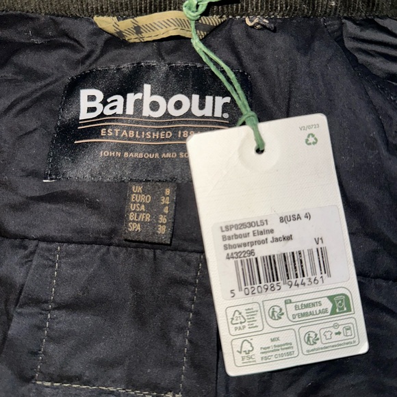 Barbour Elaine Showerproof Jacket Women’s Size 4 UK 8 Brand New - Picture 9 of 10